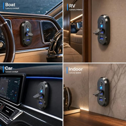72W 12V RV USB Outlet 3 Port Wall Mount Quick Car Charger Waterproof - color: Dark Black, size: 1P