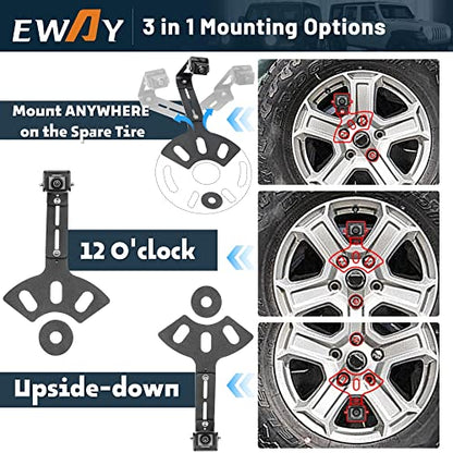 EWAY Light 2.0 Spare Tire Reverse Backup Camera for Jeep Wrangler JK Compass Commander Patriot Liberty 2007-2018, Upgrade Ajustable Brackets for Flexible Angle, Hitch Camera with 90° Ajustable Angle
