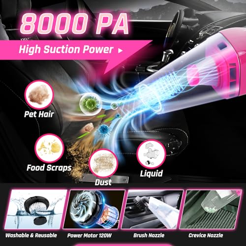 47PCS Car Detailing Kit Interior Cleaner, Car Cleaning Supplies with High Power Car Vacuum Cleaner,Auto Detailing Kit,Car Wash Kit with Bucket Detailing Brush Set,Pink Car Accessories for Women - color: 47PCS