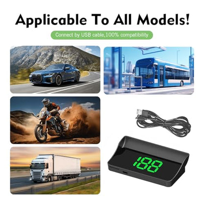 Car Heads Up Display, High Definition Center Console Speedometer Projector, USB Plug & Play Night Visible HUD Digital Speedometer, Universal for Most Cars (Green) - color: Green