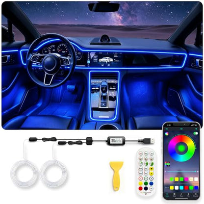 Jushope Interior Car LED Strip Lights, RGB USB Car Ambient Lighting with Wireless APP & Remote Control, Car Accessories Fiber Optifc Lights Sync to Music (2 LED/157 inches) - size: 2 LED/157 inches