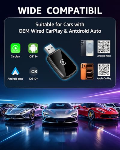 4 in 1 Wireless CarPlay Adapter Car Screen Mirroring Adapter for Apple iPhone& Android, Convert Wired CarPlay to Wireless, Stable Control & No Delay Latency, Plug and Play - color: PureBlack