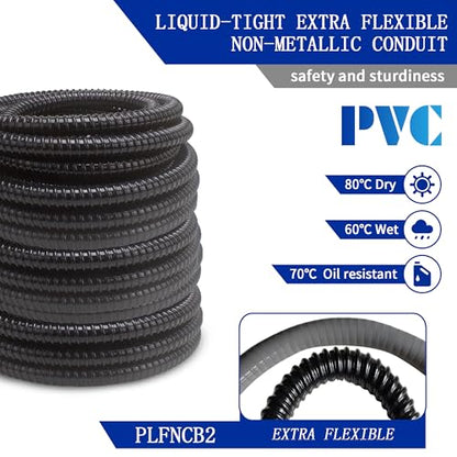 (1/2" Dia * 100 Feet) Yariwiz Black Special Extra Flexible Electrical Conduit Liquid Tight PVC Conduit Kit with 5 PCS Coupling, 5 PCS Elbow and 10 PCS Strap, Sealtight Seal Flex Liquidtight Wire - style: 1/2 inch-100ft-Kit