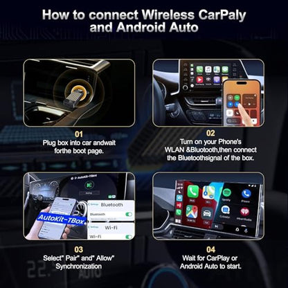Wireless CarPlay Android Auto Adapter AI Magic Box, Built-in Play Store Netflix YouTube TikTok, HD Screen Mirroring, Plug and Play Video Adapter for OEM Factory Wired CarPlay Vehicles