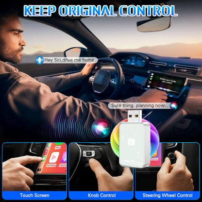 Mini Wireless Carplay Adapter for Apple for iPhone, 2026 Upgraded Convert Wired to Wireless Car Play Adapter,Fast Auto-Connect & No Latency Dongle,Plug & Play, USB A/C Included for iOS