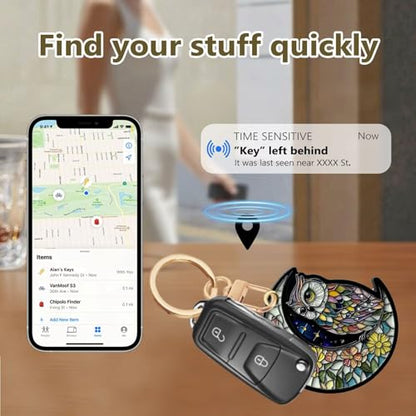 Owl Leather Keychain Case Holder,GPS Tacker With Keychain Ring,Stained Glass Style Access Card Scratch-Resistant,Finders Accessories For Pets, Luggage, Wallet, Backpacks - color: Owl