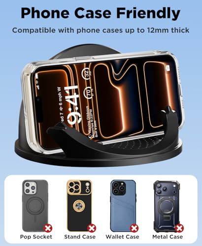 Beeasy 15W Qi Wireless Car Charger for Dashboard, Built‑in Cooling Fan, Nano Sticky Gel Non‑Slip Car Phone Holder, Wireless Car Charger Mount for iPhone Samsung Android Smartphones