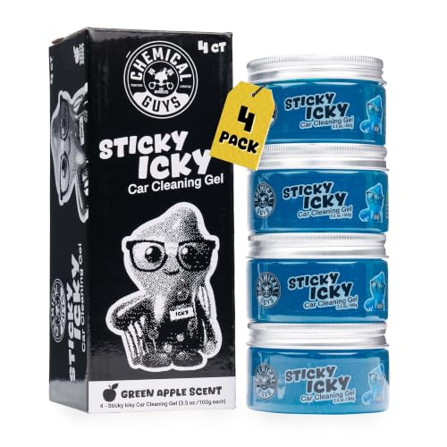 Chemical Guys, Sticky Icky Car Cleaning Gel, Green Apple, 4 Pk - size: 3.5 Ounce (Pack of 4), style: Green Apple