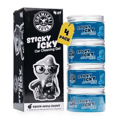 Chemical Guys, Sticky Icky Car Cleaning Gel, Green Apple, 4 Pk - size: 3.5 Ounce (Pack of 4), style: Green Apple