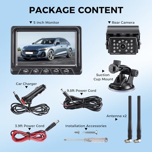 Wireless Backup Camera for Truck: 5" Portable Wide Rear View Camera 1080P