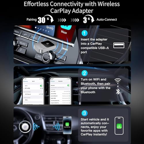 Mini Wireless CarPlay Adapter for Factory Wired CarPlay Vehicles, Convert Wired to Wireless CarPlay, USB-A/USB-C, Low Latency Bluetooth/WiFi Connection for iPhone iOS 10+ (iPhone 6 & 6+) (Silver)