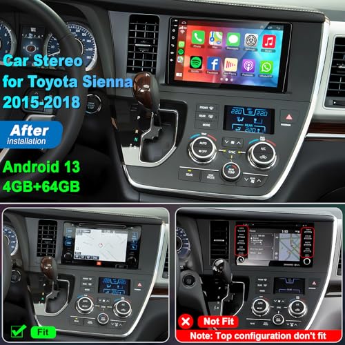 4+64GB Car Radio for Toyota Sienna 2015-2017 with Wireless Carplay & Android Auto, Android 13 IPS HD Car Stereo with Voice Control Bluetooth 5.2 FM RDS DSP EQ SWC GPS WiFi Backup Camera - color: For Sienna 2015-2018