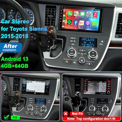 4+64GB Car Radio for Toyota Sienna 2015-2017 with Wireless Carplay & Android Auto, Android 13 IPS HD Car Stereo with Voice Control Bluetooth 5.2 FM RDS DSP EQ SWC GPS WiFi Backup Camera - color: For Sienna 2015-2018