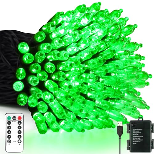 Tcamp 33ft 100LED Battery Operated Green Christmas Lights with Remote Timer - color: Green, size: 33ft 100LED