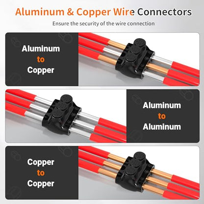 Joinfworld 3 Port Insulated Multi Tap Connector Dual Entry 2-14 AWG Aluminum to Copper Wire Connectors Aluminum Insulated Wire Splice Connectors with Slotted Allen Hex - 6 Pack - size: 2-14 AWG