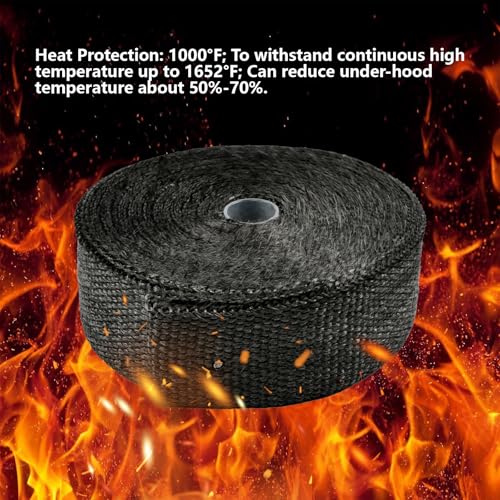 Black 2" x 50' Exhaust Header Heat Wrap Roll with 10PCS Stainless Steel Locking Ties for Motorcycle Cars Heat Shield（2 Packs） - size: 2" x 50'-2PC-Black