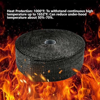 Black 2" x 50' Exhaust Header Heat Wrap Roll with 10PCS Stainless Steel Locking Ties for Motorcycle Cars Heat Shield（2 Packs） - size: 2" x 50'-2PC-Black