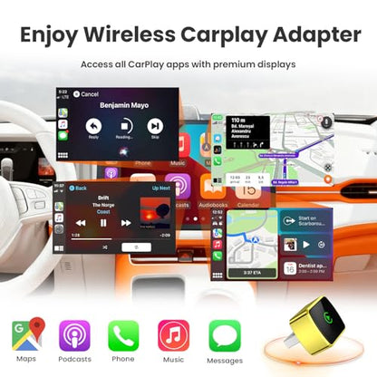 Wireless CarPlay Adapter for iPhone - Plug and Play, Converts Wired to Wireless, Stable Connection Without Delay, Compatible with iOS 10+ & 800+ Car Models, Not for Android 2025 (Gold)