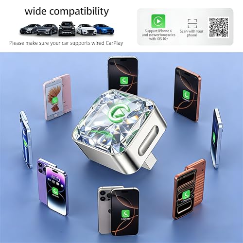 Wireless Apple CarPlay Adapter, 5.8G Quad-Core Chip No Latency, Aerospace Silicone Cooling, Zn-Alloy & Diamond Panel, Plug & Play Wired to Wireless CarPlay Adapter
