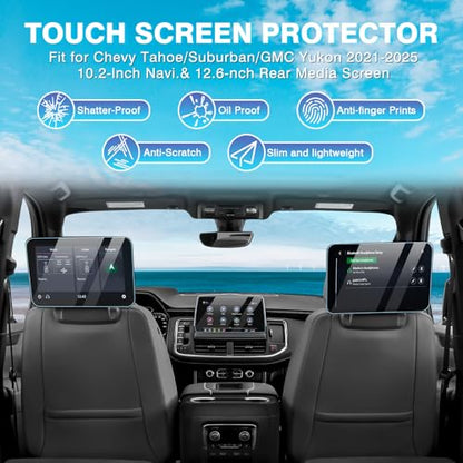 [Upgrade] 3 Pack 2021~2025 2026 Chevy Tahoe /Suburban /GMC Yukon Screen Protector [No Glare & Fingerprint] for 10.2-Inch Display & 12.6-Inch Rear Seat Media Touchscreen Tempered Glass Chevy Tahoe Accessories - color: Chevy Tahoe /Suburban /GMC Yukon