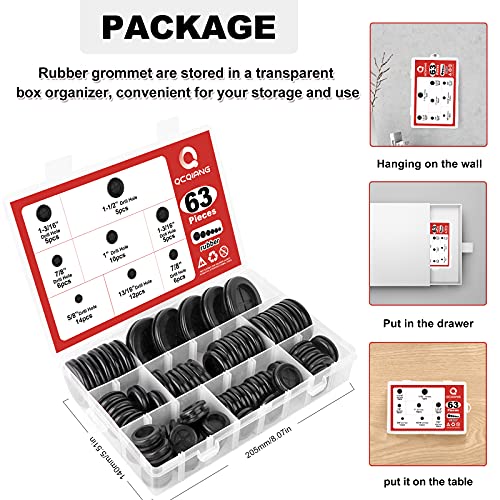 63Pcs Rubber Grommet Kit, Drill Hole Firewall Hole Plugs Wire Protection, 6 Sizes 5/8" 13/16" 7/8" 1" 1-3/16" 1-1/2"(Round) - size: Black Rubber Grommet Kit