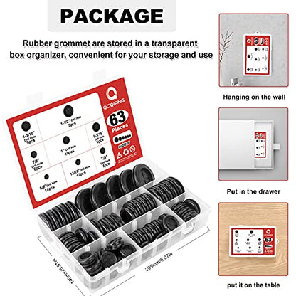 63Pcs Rubber Grommet Kit, Drill Hole Firewall Hole Plugs Wire Protection, 6 Sizes 5/8" 13/16" 7/8" 1" 1-3/16" 1-1/2"(Round) - size: Black Rubber Grommet Kit