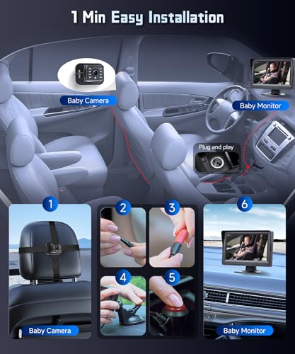 Rear Seat Baby Car Camera for Backseat HD-Rear-Facing Car Baby Monitor with Night Vision, Adjustable View Angle, Easy Setup,360°Rotatable car Camera, Safety for Kids 4.3 inch IPS car Baby Monitor