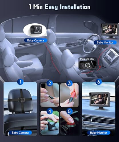 Rear Seat Baby Car Camera for Backseat HD-Rear-Facing Car Baby Monitor with Night Vision, Adjustable View Angle, Easy Setup,360°Rotatable car Camera, Safety for Kids 4.3 inch IPS car Baby Monitor