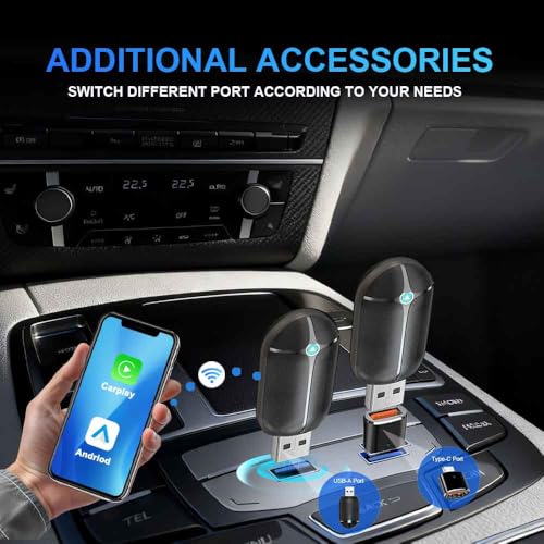 1-Pack Wireless CarPlay Adapter, 2-in-1 Android Auto Dongle, Leather Mini