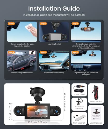 Rimoody 4-Channel 360° Dash Cam, 1080P Full HD Car DVR WiFi App Control