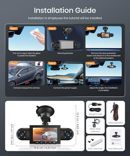 Rimoody 4-Channel 360° Dash Cam, 1080P Full HD Car DVR WiFi App Control