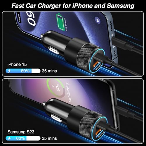 Car Charger, 5Pack 38W Dual Ports USB-C+USB-A Cigarette Lighter Adapter - color: 5-Pack Black