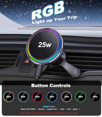 for MagSafe Car Mount Charger with Cooling Fan, 25W Fast Charging Magnetic Wireless Car Charger, Dashboard & Air Vent Phone Holder for iPhone 17 Pro Max Air 16 15 14 13 12, Galaxy S25-S26