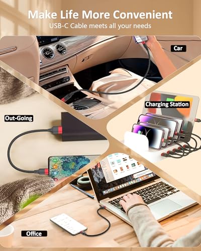 Short USB to USB C Cable, 2 Pack USB C Cable 1ft, Braided 12 inch Short USBC Cable 3A Fast Charging for iPhone 17 16 15 Pro Max, Samsung Galaxy S25 S24 S23, Pxiel 10 9 - size: 1 FT