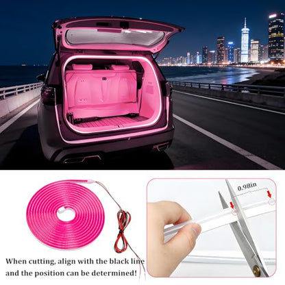 Car Trunk LED Strip Lights, 4M Dynamic Flowing Vehicle Trunk Ambient Strip Light, Flexible Waterproof Auto Neon Lighting Accessories, Universal for SUV Truck Motorcycle (Pink) - color: Pink