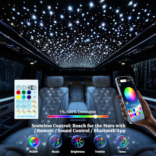 Starlight Headliner Kit 550 Piece Twinkle 0.03in*9.8ft/0.75mm*3m, 16W Starlight Headliner Music/Voice Activated Star Lights for Car, VASTFIRE RGBW Starlights for Theater Game Bed Room Ceiling - size: Twinkle 550pcs 0.03in (9.8ft/3m) 16W