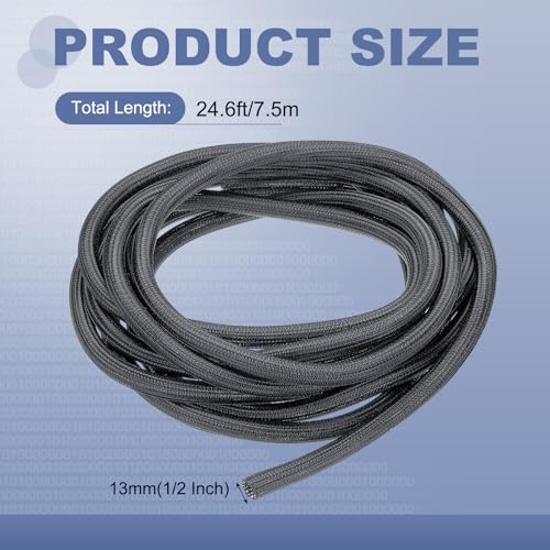 MECCANIXITY Split Sleeve Wire Loom 1/2" 25Ft Grey Self Wrapping Braided Sleeve UL94-V2 Fireproof PET Sleeving for Automotive, Home Cable Management - color: Grey, size: 1/2" x 25Ft