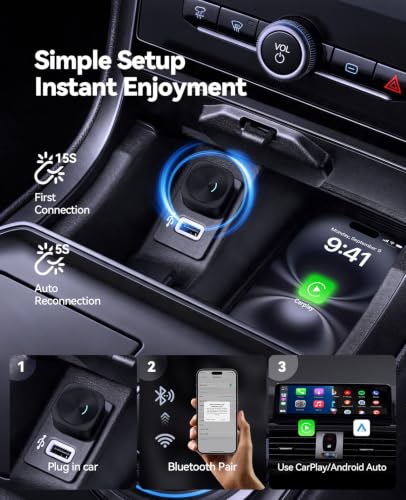 Wireless CarPlay & Android Auto Adapter, Convert Wired to Wireless