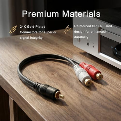 JSJ RCA Splitter Cable Male to 2 Female, 8 Inch Gold Plated OFC Y Adapter - size: RCA M - 2 RCA F/0.5FT