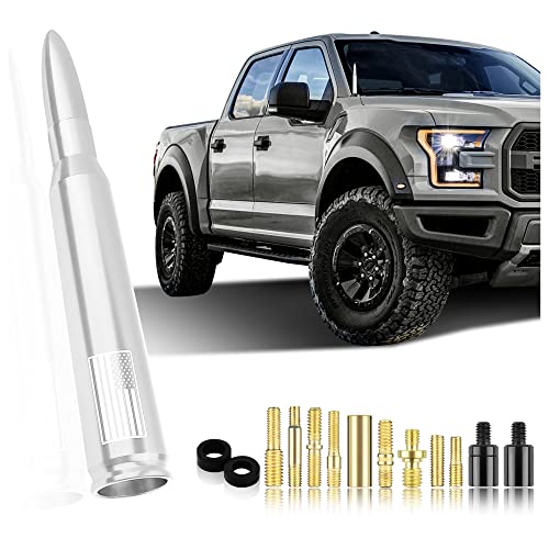 Car Bullet Antenna,Truck Exterior Decoration Accessories Car Vehicle Replacement Antenna Conpatible with Ford F150 RAM 1500 GMC Heavy Duty Pickup Trucks Accessories (New Upgrade Silver-U.S. Flag)… - color: New Upgrade Silver-U.S. Flag