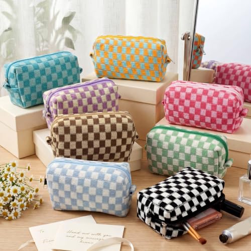 Gilprop 8 Pcs Checkered Makeup Bag Small Cosmetic Pouch Bulk,Colorful 1 - color: Colorful 1