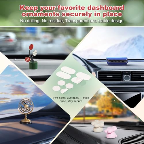 300-Piece Double-Sided Mounting Dots for Car Dashboard Decor & Ornaments, 2 Sizes Fit Small & Large Accessories, Secure Hold, Easy Removal