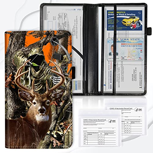 Car Registration and Insurance Card Holder, Premium Leather Vehicle Wallet Cover for Glove Box Car Organizer Drivers License / Cards / ID - Essentials Document Holder, Camo Camouflage Deer Hunter - color: Camo Camouflage Deer Hunter