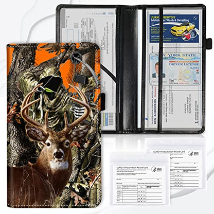 Car Registration and Insurance Card Holder, Premium Leather Vehicle Wallet Cover for Glove Box Car Organizer Drivers License / Cards / ID - Essentials Document Holder, Camo Camouflage Deer Hunter - color: Camo Camouflage Deer Hunter