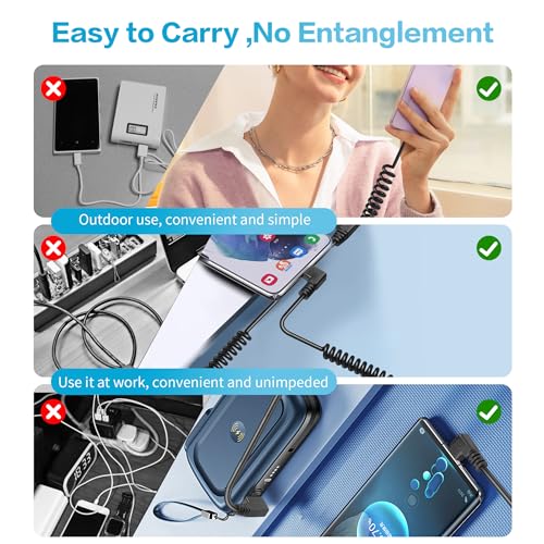 YACSEJAO Coiled Micro USB Cable, USB 2.0 to Micro USB 90 Degree Sync Charging and Data Transfer Spring Coiled Cord for Smartphone Tablet Wall and Car Charger (Dual Right)