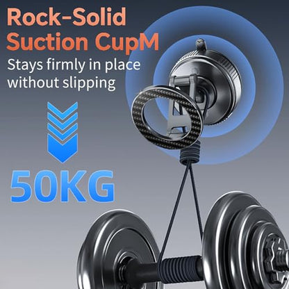 Compatible MagSafe Car Mount - GEATEE Vacuum Magnetic Phone Holder for Car, 360° Adjustable Foldable Car Dash Mount, Reinforced 110+LBS Suction Phone Mount for iPhone 17/16/15/14/13/12&Android, Carbon