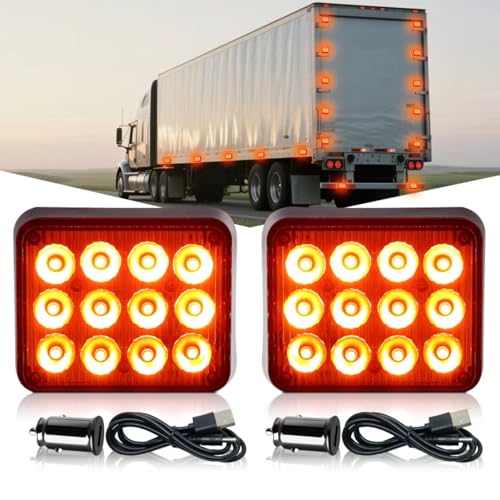 2PCS Magnetic Amber Beacon Strobe Lights for Truck Vehicle Trailer - color: Amber