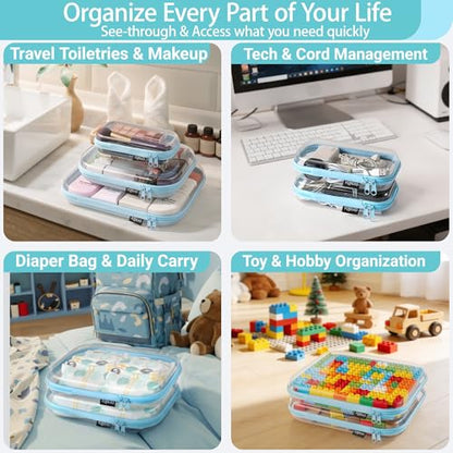YQBRAO Clear Hard Shell Zipper Cases, 6 Travel Organizers, 2M 4S, Blue - color: Blue, size: 6 Pack (2M+4S)