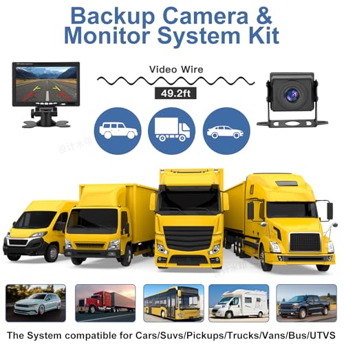 Truck RV Backup Camera with 7 Inch Monitor, AHD 1080P DIY Guide Lines No Delays Waterproof Wired Reverse Rear View Camera System for Car Trailer Camper - size: 7inch +1 Camera