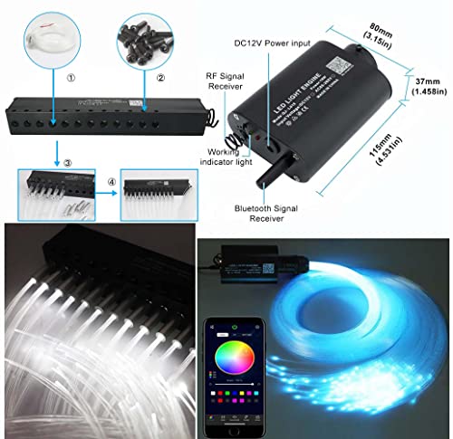 AZIMOM 16W Sound Activate 550pcs Fiber Optic Starlight Headliner Kit 0.03in 13.1ft Fiber Strands, Pure White Meteor Shooting Star Music Mode Remote APP Control Car Use Home Headliner Decor - size: 646pcs*0.03in*13.1ft